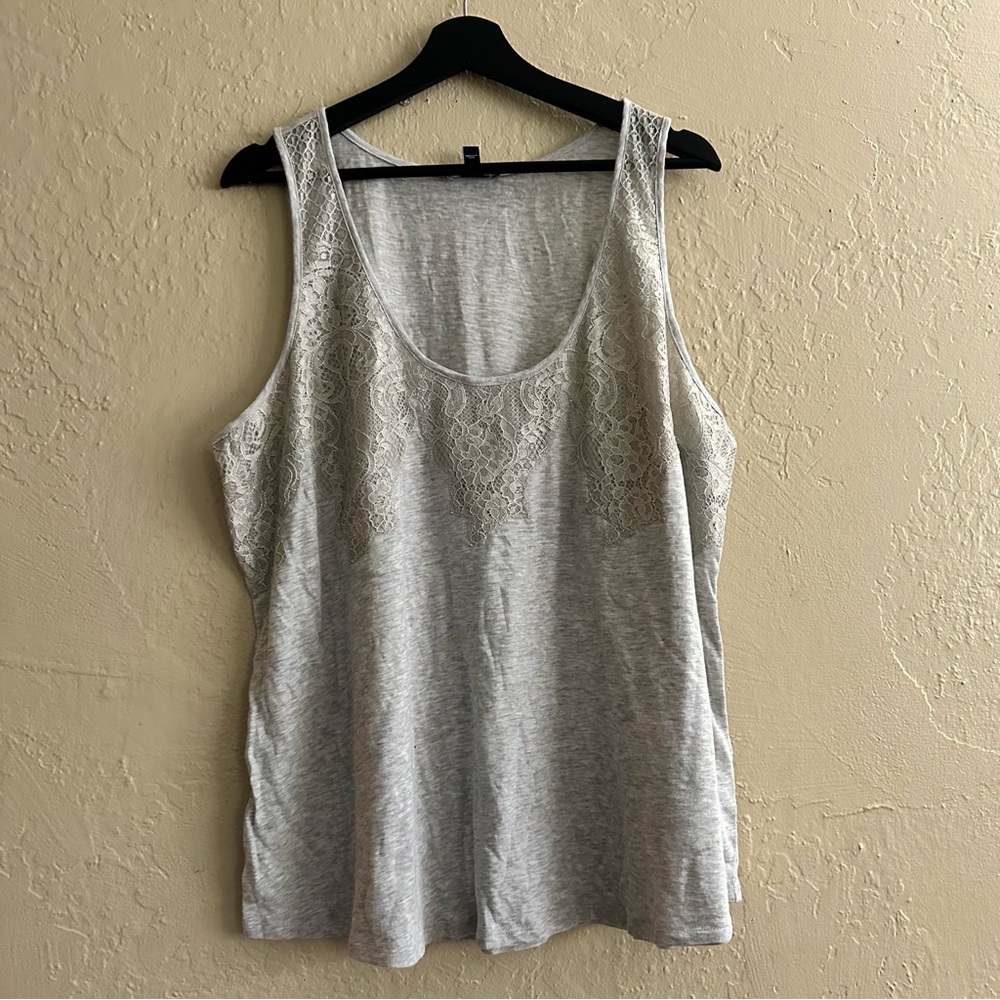 Express Light Gray Lace Yoke Scoop Tank Top